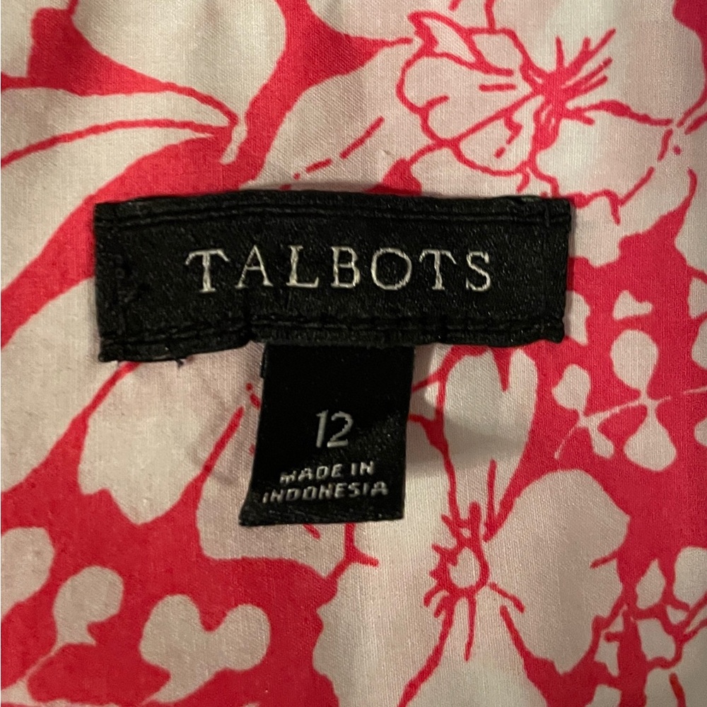 TALBOTS Blouse Sz 12 Pink & white. Roll up sleeve. 100% Cotton. (194) - Picture 3 of 5